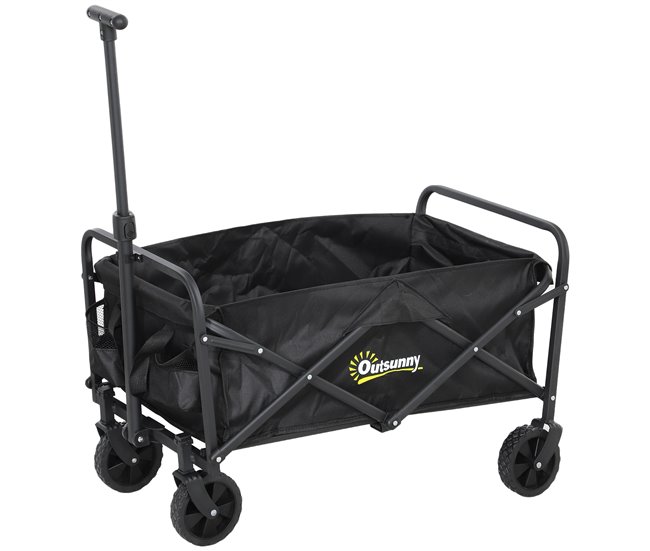 Outsunny Carro Playa con Ruedas Carro de Jardín Plegable con Asa Telescópica Ajustable 2 Bolsas de Almacenaje Carga 120 kg Carrito Transporte para Todo Terreno Jardín Campaña Compra Negro - Conforama Precio Económico