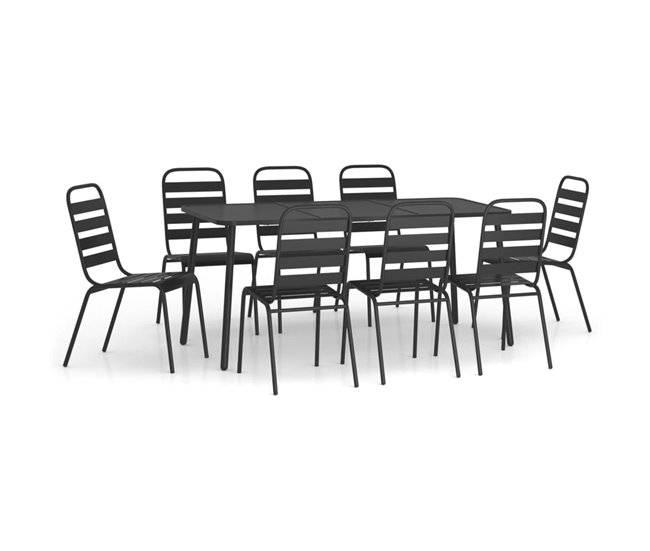 Más Vendido Juego de comedor de jardin 9 piezas acero gris antracita largo de mesa 165 cm - Conforama