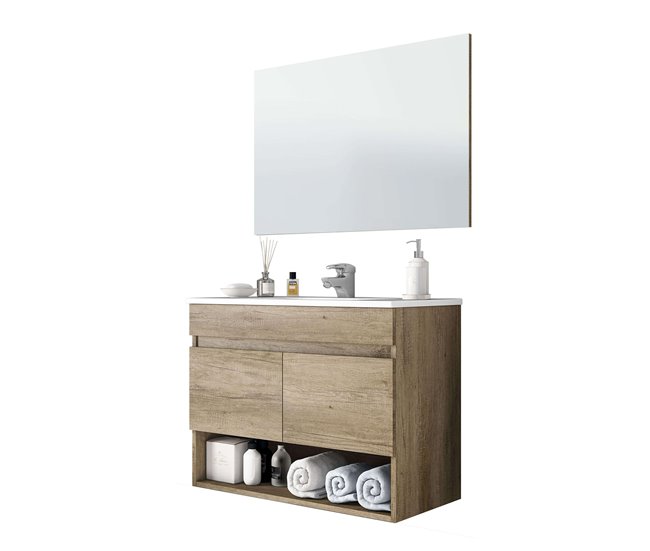 32ac3f1f75e0b262cf933501ea5c5ea06c2258f0_34a0dfc1f8bb479e8ed224ee410b6b54 Popular Mueble de Baño Estilo Natural en Color Roble Nordik con 1 Hueco de Almacenamiento y 2 Puertas 80x64x45 cm (Lavabo Opcional) - Conforama