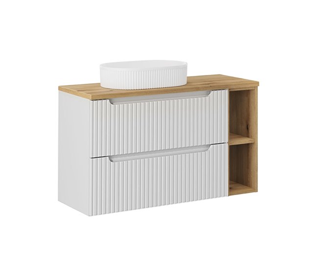363dfc90f7912833e22e4e674aeb4280f407892f_1240227913484f918f87739a27fa4635 Mayoreo Mueble lavabo individual 100cm 2 cajones 2 compartimientos Riva Blanco y Madera - Conforama