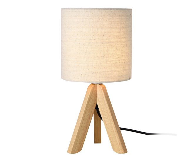 Oferta Especial Lámpara de Mesa Koblenz - Trípode - 38 x ø 18 cm - Patas de Madera - Pantalla de Lino - Beige [lux.pro] - Conforama
