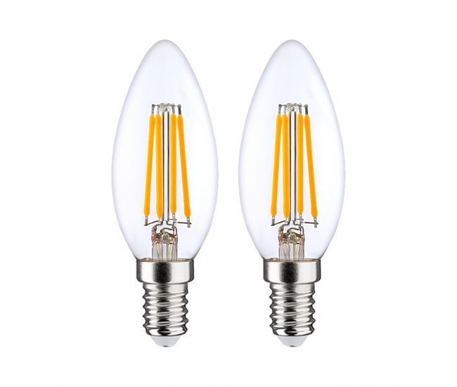 Precio Reducido Pack 2 Bombillas LED Filamento Vela E14 4W Equi.40W 470lm 2700K 25000H 7hSevenOn Premium - Conforama