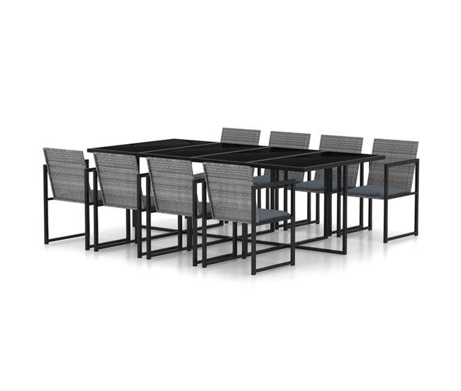 Ordena Ya Set de comedor de jardin 9 piezas y cojines ratán sintético gris - Conforama