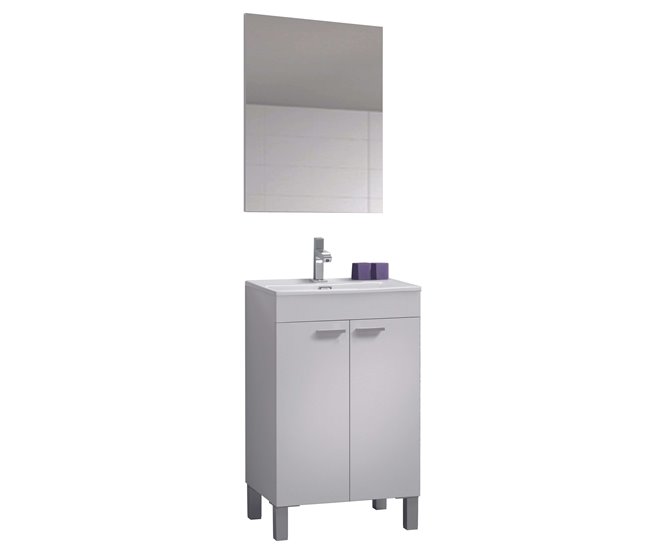 3935c2fbdb4a2cdc14cda8dd31a09029a4e34df3_c6c20d653ebc44c4bd34670d8e9f0b3e Mueble de Baño Camelia Estilo Contemporáneo en Color Blanco con 2 Puertas y Espejo 50x80x40 cm (Lavabo Opcional) - Conforama Profesional