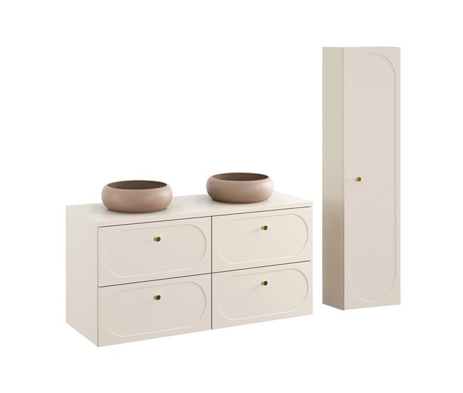Conjunto mueble lavabo doble 120cm y columna Sanae Beige arena - Conforama Auténtico