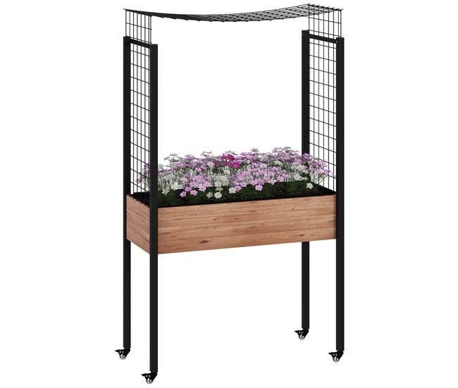 Precio Económico Outsunny Mesa de Cultivo con Ruedas Huerto Urbano Elevado con Enrejado Orificios de Drenaje para Plantas Trepadoras Flores Jardinera de Madera 110x49x190 cm Marrón - Conforama