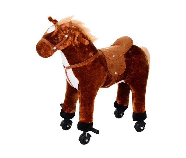 HOMCOM Caballo de Juguete para Niños de +2 Años Caballo de Juguete con Ruedas Sonidos y Estructura de Metal Carga 60kg 65x28x75 cm Marrón - Conforama Oferta