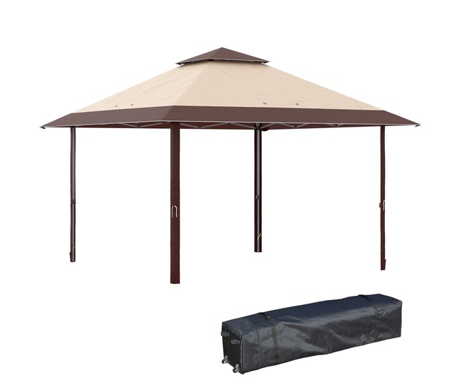 Outsunny Carpa Plegable 4x4 m Cenador de Jardín con Doble Techo Altura Ajustable en 3 Niveles y Bolsa de Transporte Impermeable Anti-UV Gazebo para Exterior Fiestas Bodas Caqui y Café - Conforama Súper Precio