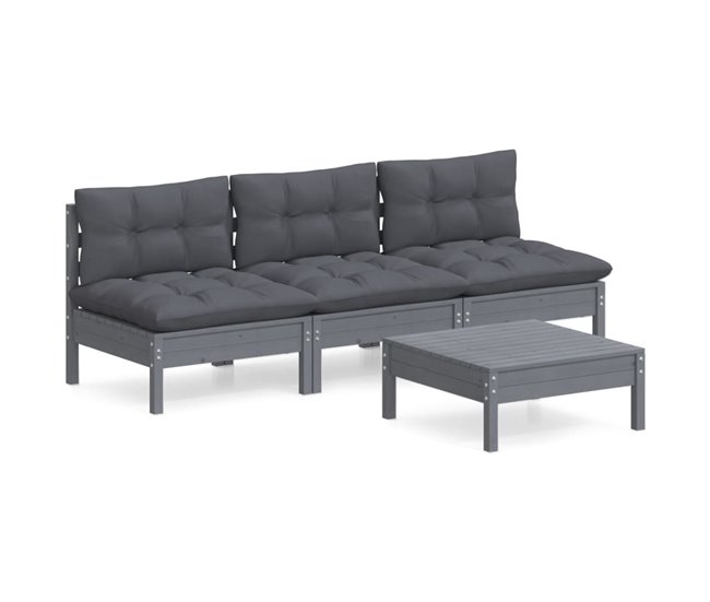 43477e29e083fa10fdeabbe1bc9b1f5de3c5c47b_cf8b279105984673ab5f59460b52f2f3 Certificado Muebles de jardín 4 piezas con cojines antracita madera pino - Conforama