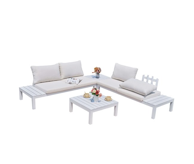 4406f601ce2ddc0f4a1dcf6ab8e591e486a5f3c0_bf279c32090a405f8284adabd09b7603 Garantía Incluida Conjunto de Exterior Jardín Alcocebre Estilo Contemporáneo en Color Blanco con 2 Sofás y 2 Mesas de Centro (CON Cojines) - Conforama