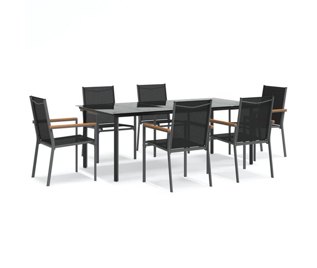 44f0c2cbbf8131de6453b90c30080c52828e507e_eabe62aed9344adab0184c9c24007bf8 Juego de comedor para jardin 7 piezas acero y textilene negro - Conforama Oferta