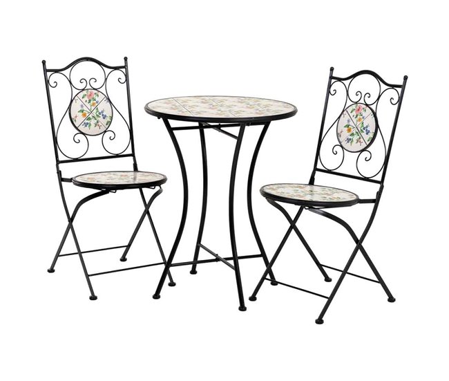 4508d17148f6db6692c24d04302af87756ede6b2_0129034716bd4c36ac2bc61857b6405c Conjunto mesa y dos sillas de mosaico y forja - Conforama Oferta