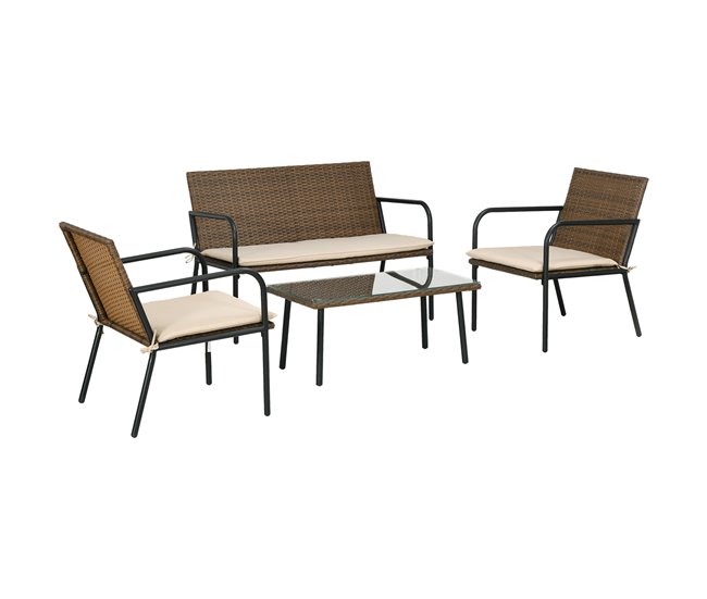 47295e151f2adc11afdf3073b7d4010256115b49_a1efb80397ab40909f2af210d3d288b1 Novedad Outsunny Conjunto de Jardín de Ratán Sintético Juego de 4 Piezas Muebles de Jardín con 2 Sofás Individuales 1 Sofá de 2 Plazas y 1 Mesa de Vidrio Templado Anti-UV para Terraza Patio Multicolor - Conforama