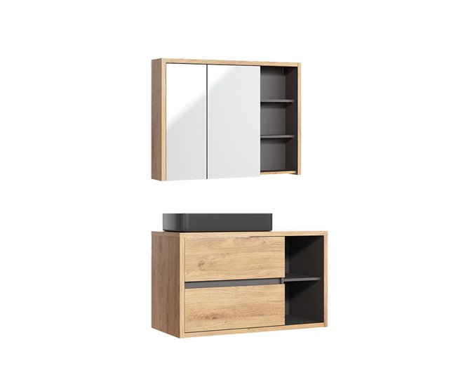 47ace75f4866594ef783a9253a76c1614ee01266_0342383ab85048f7841d1848db0bcfa3 Conjunto de muebles con lavabo individual 100 cm y armario de pared Rigel madera y antracita - Conforama Liquidación