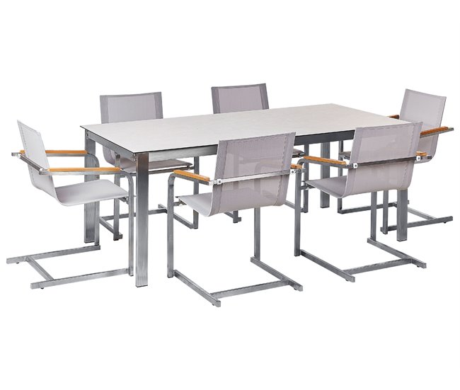 48f9350a7e4123beed874e0afcf67619e2d06876_8740a28207664573b4db9b7fc56ee108 Conjunto de comedor exterior 6 plazas COSOLETO Vidrio templado Blanco - Conforama Económico