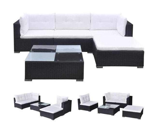 49cafad361cbc27c9b434ab9fdddfaf023a17ce2_0f2d15667ed64f6fa343dcd509545f20 Set muebles de jardín 5 piezas y cojines ratán sintético negro - Conforama Promoción Exclusiva