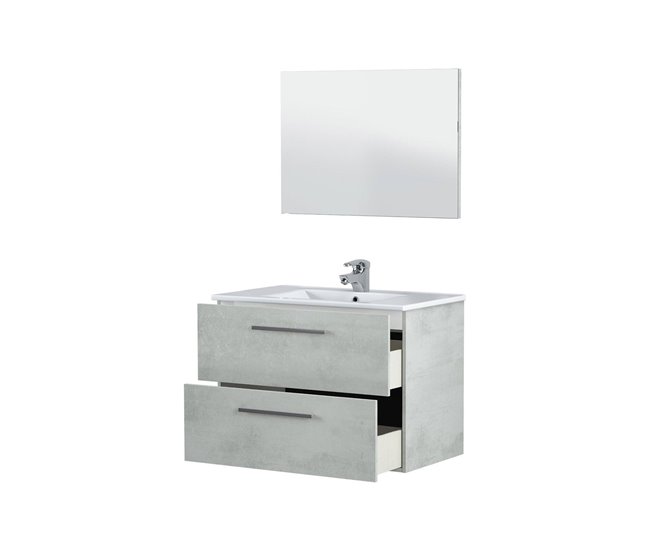 4f5c03b4564995e2bc1eb383cd5943b4fd4c1ccc_4d8c20e3301a4ae1813a6648dbae0845 Mueble bajo lavabo Dfell, Mueble de baño suspendido, Armario con 2 cajones y espejo, 80x45h57 cm, Cemento - Conforama Moderno