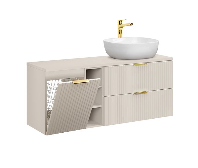 Mueble lavabo individual 140cm 3 compartimientos cesto de ropa Adriel Cachemira - Conforama Mejor Calidad