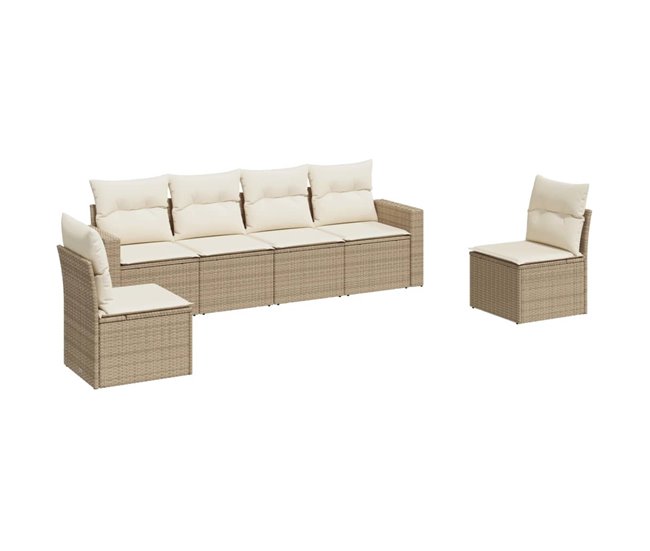 5212b2166da3092362a0ad4971e695dd975bd364_2c54fdd0268a4b73b9f735c69a64aa2d vidaXL Set de muebles de jardín 6 pzas y cojines ratán sintético gris - Conforama Moderno