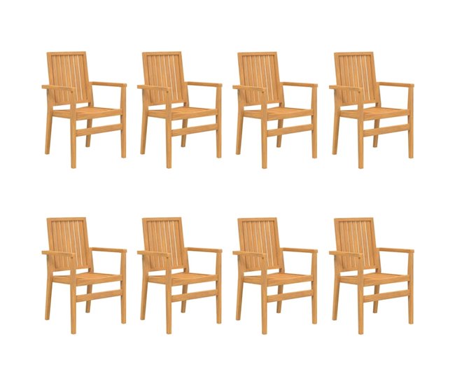 Solo Hoy Sillas de jardin apilables 8 unidades madera de teca 56,5x57,5x91 cm - Conforama