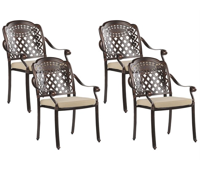 55d4f3c0af61bb34880d678eff8fc350e7c60c55_5047283a0a264a9eb188a76f06d0ea64 Conjunto de 4 sillas de jardín con cojines MANFRIA Metal Marrón oscuro - Conforama Popular