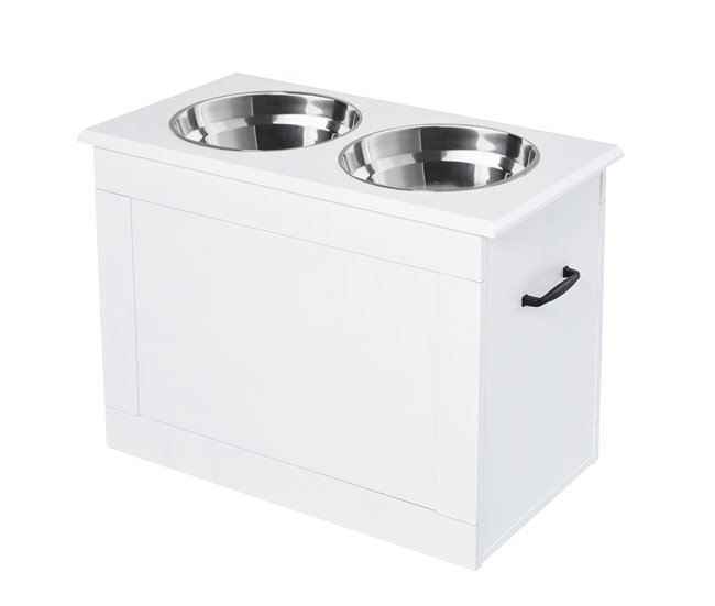 Garantía De Devolución De Dinero PawHut Comedero Perro Elevado con 2 Cuencos de Acero Inoxidable 2x2000 ml Comedero Elevado para Perros Grandes con Tapa Abatible y Almacenamiento Oculto Blanco - Conforama