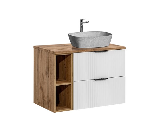 59087d891fe11b81b5b32bccef68ba1d93400172_48ccd2be49ea47feba1e74a601932cdf Nuevo Modelo Mueble lavabo individual efecto piedra 80 cm 2 nichos Adriel blanco - Conforama