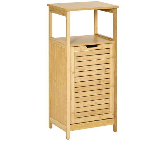 kleankin Mueble Auxiliar de Baño de Bambú Armario para Baño con 2 Estantes y 1 Cajón de Tela Extraíble Mueble de Almacenaje para Salón Cocina 40x30x86,5 cm Natural - Conforama Barato