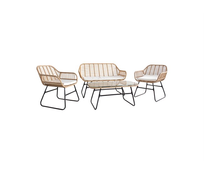 Set BORNEO sofá 2 plazas con 2 sillones y mesa natural - Conforama Oferta Limitada