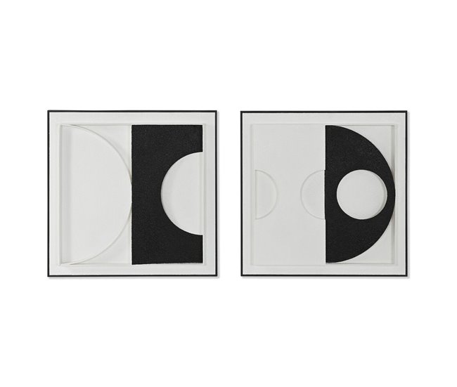 5b77effb3ceaace9d465aea092b9f649818b565c_ab97a1cda76c4f62af0ca33a1efd8a4c Artesanal Cuadro Home ESPRIT Blanco Negro Abstracto Moderno 60 x 6,5 x 60 cm (2 Unidades) - Conforama