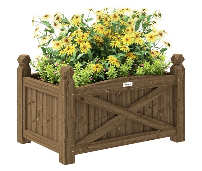 Outsunny Jardinera de Madera Elevada Huerto Urbano Madera para Cultivar Plantas Flores Hierba Jardinera Rectangular para Jardín Balcón Terraza 60x39x37 cm Café Oscuro - Conforama Favorito De Clientes