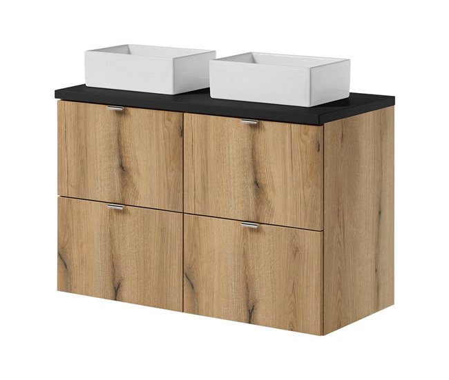 Promoción Mueble bajo Newport con lavabos rectangulares 4 cajones 100x71x40 cm - Efecto Roble / Negro [en.casa] - Conforama
