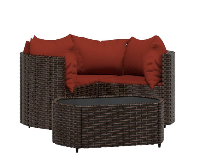 5f17faf664b2f5b1a9eb7eab1af6de64f5fbe275_3d7b89d8e3894aa5b32660d26f1dcab5 Set muebles de jardín 4 piezas y cojines ratán sintético marrón - Conforama Devolución Gratuita