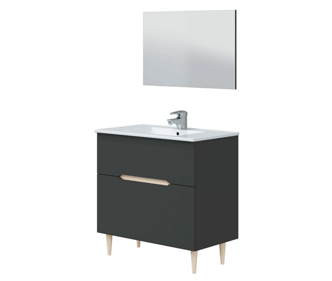 5f40d25a6dd477f338e627f64e30fa5e5ad94a2f_f5677aaa07224064b2b498a3f9a4649a Oferta De Temporada Mueble de Baño con espejo y lavabo cerámico Lotto Color Gris antracita y roble claro 80x45x80 cm - Conforama