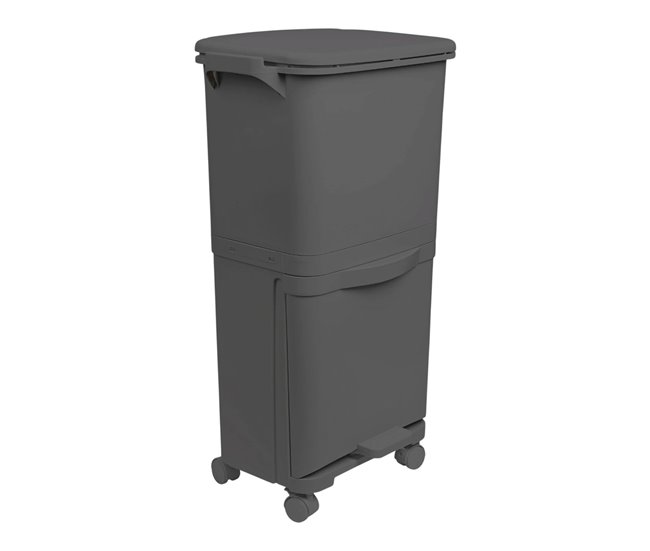 614a23b664df214f35ba10a245357d8a779bf890_52a0cefb139f4b88a9c47e46708c7562 Papelera de reciclaje de clasificación selectiva con pedal, rudas y asa de doble compartimentos Color Negro antracita de 38L (24L + 14L) - Conforama Precio Económico
