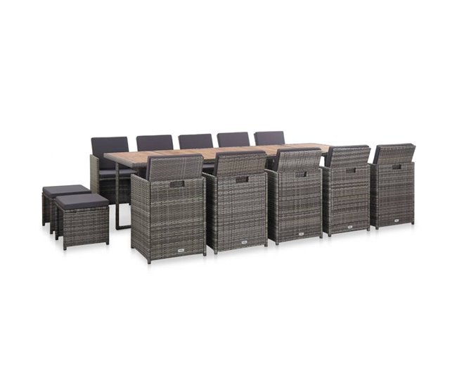 Máxima Calidad Set comedor de jardín 15 piezas y cojines ratán sintético gris VidaXL - Conforama