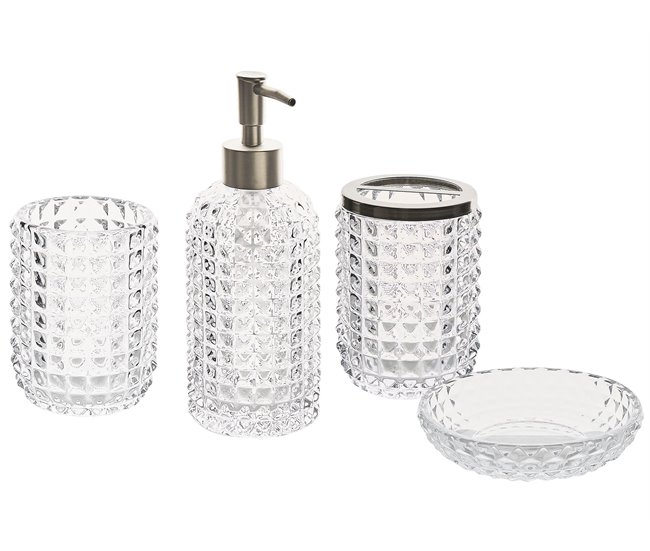 66a4ab3d948be2d4c0d129efd673c3a4af0be74a_32d5c4d113334756814ed710311ff07c Conjunto de 4 accesorios de baño TAPIA Vidrio Transparente - Conforama Mayoreo