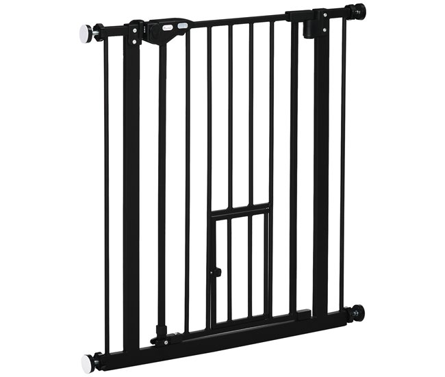 Precio Económico PawHut Barrera de Seguridad para Perros Barrera para Mascotas Extensible con Puerta Pequeño Cierre Automático y Sistema de Doble Bloqueo para Puerta Pasillo Escalera 74-80x76,2 cm Negro - Conforama