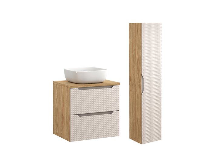68b153fc1823e60d0d06e4a155f7fd53f0c9320a_dd8fe413dd4a4252a938abd32b25bce3 Ordena Ya Conjunto mueble lavabo individual 60cm y columna Mallory Beige y madera - Conforama