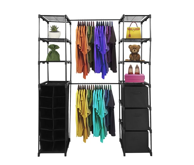 Oferta Especial Armario Perchero Colgador Nyana Home | Organizador de Ropa | 12 Estantes | 2 Percheros Multialtura | 158x50x207 cm - Conforama