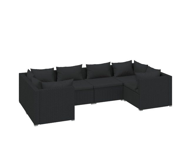 69fe6f6d36784355bbd0887efab77939e6ecf36e_9cd29553d82c4ddab8e44d86c715c0aa Lujoso Set de muebles de jardín 6 pzas y cojines ratán sintético negro - Conforama