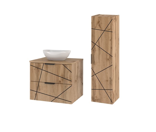 Conjunto de muebles con lavabo individual 60cm y columna Teren Madera - Conforama Promoción Exclusiva