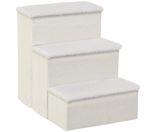 Gran Oferta PawHut Escalera para Mascotas de 3 Peldaños Plegable con Tapas Abatibles y Espacio de Almacenamiento 3 Escalones de Perros Gatos Pequeños para Cama Sofá 40x54x48 cm Blanco - Conforama