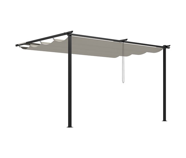 6b2922a146942013458cf854c54f19009484c388_ffdff6b30ac043c797156723013efab4 Outsunny Pérgola de Pared de Jardín 4x3 m Gazebo Exterior Cenador con Techo Retráctil Tela de Poliéster y Marco de Acero para Patio Terraza Balcón Crema - Conforama Envío Inmediato