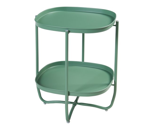 Ocasión Especial Mesita de jardín Sandefjord con 2 bandejas acero 57,5x46x46cm - Blanco [en.casa] - Conforama