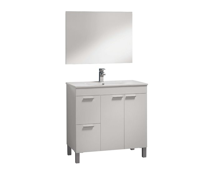 6f75da127365c4fe21cbf7e198b431ff76328edf_9a8ee74eb48b4dc4ac927db400f98852 Disponible Ahora Mueble de Baño Sabela Estilo Contemporáneo en Color Blanco Brillo con 2 Cajones y 2 Puertas 80x80x45 cm (Lavabo Opcional) - Conforama