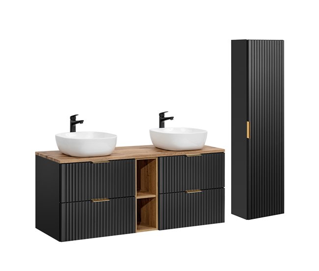 710b7dbe0f292fa9437ff87a9cd46619a21c416e_e4df97a4afe54b7bb62b2198214b1844 Conjunto mueble doble lavabo 140cm 2 nichos y columna Adriel Blanco - Conforama Exclusivo