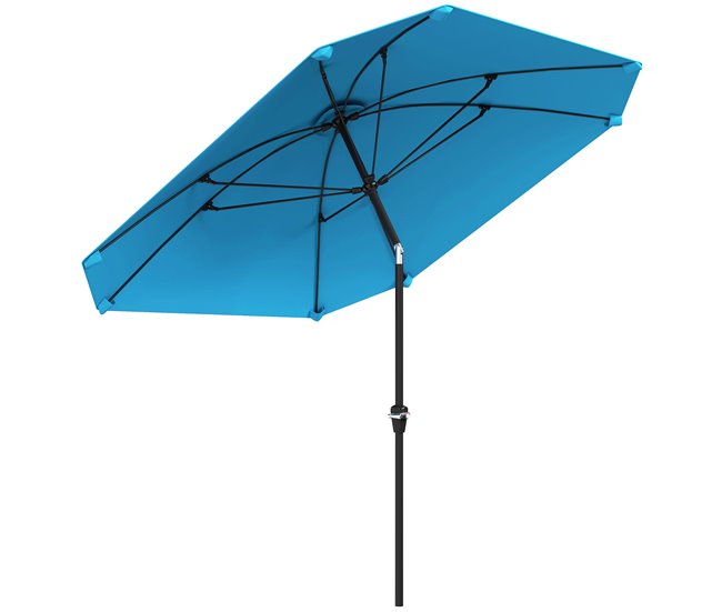 Mejor Calidad Outsunny Sombrilla Terraza Exterior 233x233 cm Sombrilla de Jardín con Ángulo Ajustable Impermeable Poste de Aluminio Varillas de Fibra de Vidrio y Manivela Parasol para Patio Terraza Azul - Conforama
