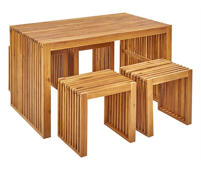 73385cf828605c43fbed06354087ddd80bd291d4_3d4815a54f3048a380b6f29aa0b6c4c9 Liquidación Conjunto de comedor exterior con taburetes 4 plazas BELLANO Madera de acacia Marrón - Conforama