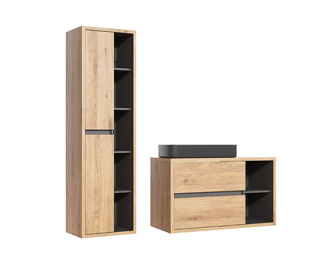 739e54ec6ba381989d444621de3dd4bc699cc805_761cb698497c421d940608f52a360b34 Conjunto de muebles con lavabo individual 100cm y columna Rigel madera y antracita - Conforama Original